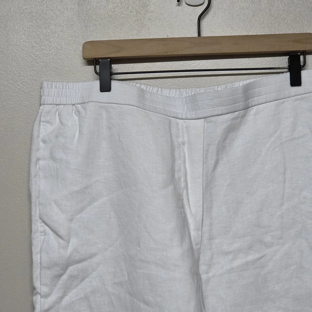COS White‎ Linen Pants Womens US 14 Elastic Waist Wide Leg Summer Casual Beach